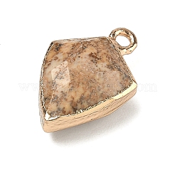 天然石ピクチャージャスパーペンダント  真鍮の盾チャーム  多面カット  ゴールドカラー  19.5x12.5x6~6.5mm  穴：1.8mm&nbsp;G-K422-01G-10