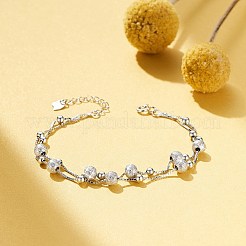 ロジウムメッキ925スターリングシルバーマルチ連ブレスレット  二本チェーンおよびビーズ  s925スタンプあり  プラチナ  6-1/2インチ（16.5cm）&nbsp;JB406A