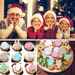 DIYクリスマステーマの食品グレードのシリコンモールド  フォンダン型  レジン型  チョコレート用  キャンディ  UVレジンとエポキシレジンのクラフト作り  サンタクロース  スノーフレーク  花  トナカイ  ツリー  グローブ  雪だるま  鐘  パールピンク  211x185x23mm&nbsp;DIY-CJC0009-04