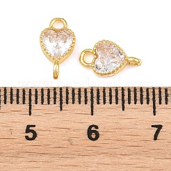 Brass Pave Cubic Zirconia Heart Links Connector Charms&nbsp;KK-K340-49G-05