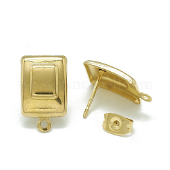 304ステンレススチールスタッドピアス金具  カン付き  長方形  ゴールドカラー  16.5x10mm  穴：1.4mm  ピン：0.8mm&nbsp;X-STAS-Q225-15G