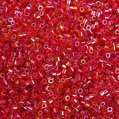 透明色レインボーガラスシードビーズ  シリンダー  ファイヤーブリック  1.6x1.3mm  穴：0.8mm  約60000個/ポンド&nbsp;SEED-H003-12F