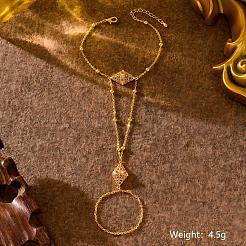Brass and Imitation Pearl Rhombus Hand Chain Ring Bracelets for Wedding and Formal Occasions&nbsp;PL2023-2