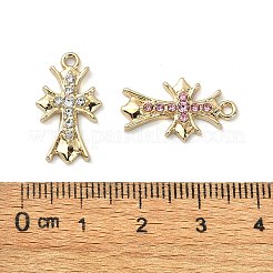 ゴールデンラックメッキ合金ラインストーンペンダント  ニッケルフリー  クロスチャーム  宗教  ミックスカラー  20x11.5x2.5mm  穴：1.4mm&nbsp;PALLOY-F308-15G