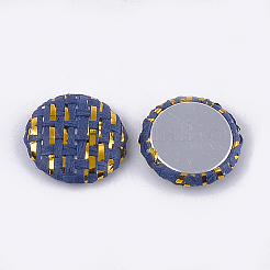 手作りわら織カボション  アルミ底  フラットラウンド  プラチナ  マリンブルー  17.5~18x4.5mm&nbsp;WOVE-S119-03A-06