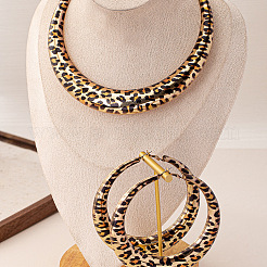 Leopard Print Pattern Ring Alloy Bib Choker & Hoop Earrings Sets&nbsp;FS-WG29BE7-01