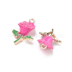 合金エナメルチャーム  バラの花のチャーム  ゴールドカラー  カメリア  19x13x6mm  穴：1.6mm&nbsp;AL-CBA1C50-03G-03
