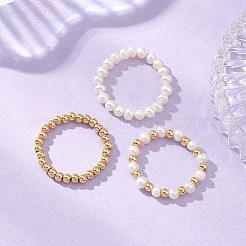天然真珠と真鍮ビーズの指輪3個  ゴールドカラー  内径：16~17.5mm&nbsp;RJEW-JR00963
