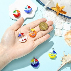 6 個 6 色手作りランプワーク ペンダント  ボート  ミックスカラー  32.5~36x20~22.5x9.5~10.5mm  穴：1.5~4.5mm  1個/カラー&nbsp;LAMP-CJ0003-03
