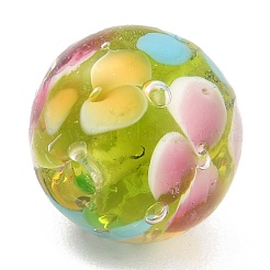 丸いランプワークビーズ  梅の花びらの模様  穴付き  薄緑  12mm  穴：1.8mm&nbsp;LAMP-H059-A03