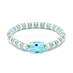 4Pcs 4 Color Handmade Evil Eye Lampwork Column Beaded Stretch Bracelets Set&nbsp;BJEW-JB08904