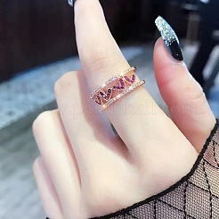 ハート型調節可能真鍮製ラインストーン付き女性用カフリング  ゴールドカラー  内径: 調節可能&nbsp;FS-WGAA48B-01