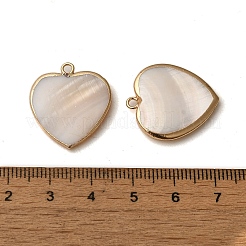 天然淡水シェルのペンダント  ゴールドトーンの真鍮エッジのハートチャーム  ホワイトスモーク  23x20x3mm  穴：2mm&nbsp;SHEL-M021-14G