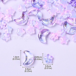 70個の透明なガラスビーズ  スター/ムーン  ライラック  8~9x8.5~14x4~6mm  穴：1~1.2mm&nbsp;GLAA-YW0004-08