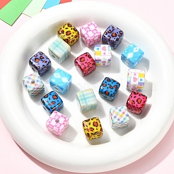 18個 9色レーザー＆プリント不透明アクリルビーズ  キューブ  混合図形  14x14x14mm  穴：3.2mm  2個/カラー&nbsp;OACR-YW0004-55