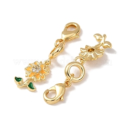 Flower Brass Micro Pave Clear Cubic Zirconia and Enamel Pendant Decoration&nbsp;KK-T083-01C-G