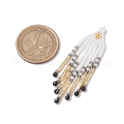 ガラスシードビーズタッセルペンダント  天然ブラックオニキスを使用  淡いチソウ  57x15x2mm  穴：1.2mm&nbsp;PALLOY-MZ00655-02