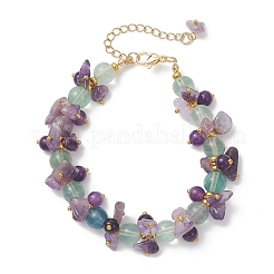 Brass & Natural Mixed Gemstone Chip & Round Beads Bracelets for Women&nbsp;BJEW-JB13151-03