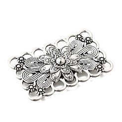チベット風合金連バー  花の長方形  アンティークシルバー  25x40x4mm  穴：4mm&nbsp;FIND-D042-06A-AS
