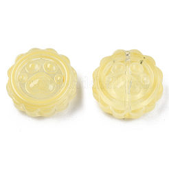 透明なスプレー塗装ガラスビーズ  足跡のある花  ゴールド  15x15x5.5mm  穴：1.2mm&nbsp;GLAA-N035-037-C05