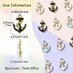 20本4色エナメルペンダント  ライトゴールドメッキ合金パーツ  アンカー  ミックスカラー  17x12x3mm  穴：2mm  5個/カラー&nbsp;ENAM-YW0005-33