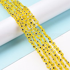 手作りランプワークビーズ  ナザールボンジュウ付きフラットラウンド  きいろ  4.5x2.5mm  穴：0.6mm  約90~100個/連  15.35''~15.75''（39~40センチメートル）&nbsp;LAMP-P056-01H