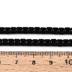 オペークソリッドカラーガラスビーズ連売り  コラム  ブラック  3.5x4~4.5mm  穴：0.7~0.9mm  約102~108個/連  14.17~14.96インチ（36~38cm）&nbsp;LS-GLAA-N065-4x4mm-C10