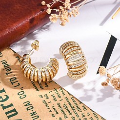 Rack Plating C-shaped Brass Micro Pave Clear Cubic Zirconia Stud Earrings for Women&nbsp;EJEW-C125-25G