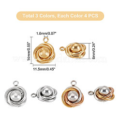 12個3色304ステンレスペンダント  花  ミックスカラー  14x11.5x6mm  穴：1.8mm  4個/カラー&nbsp;STAS-UN0023-71