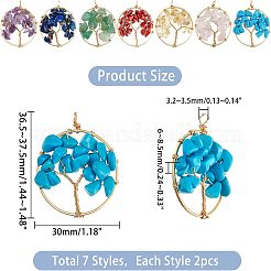 2 Sets Gemstone Copper Wire Wrapped Pendants&nbsp;FIND-FH0005-04