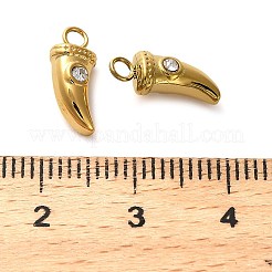 304ステンレスペンダント  ラインストーン付き  ゴールドカラー  ホーン  12.5x5.5x4mm  穴：1.8mm&nbsp;LS-STAS-H438-02D-G01