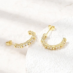 真鍮製マイクロパヴェキュービックジルコニアスタッドピアス  ハーフフープピアス  カドミウムフリー＆鉛フリー  ラックめっき  長持ちメッキ  ゴールドカラー  21x4.5mm&nbsp;CU-CBABA66-09G