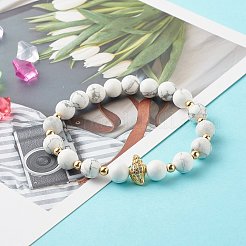 女性のために設定されたシェル形状のキュービックジルコニアチャームストレッチブレスレット  天然溶岩とポリマー粘土と天然ハウライトビーズブレスレット  ゴールドカラー  内径：2-5/8~3-1/8インチ（6.6~7.8cm）  4個/セット&nbsp;BJEW-JB06850-02