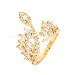 Brass Micro Pave Clear Cubic Zirconia Cuff Rings for Women&nbsp;RJEW-U047-23G