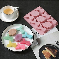食品グレードのシリコンモールド  フォンダン型  DIYケーキデコレーション用  チョコレート  キャンディ  UVレジン＆エポキシ樹脂ジュエリー作り  魚尾の形と殻  ピンク  194x155x17~17.5mm  フィッシュテール：45.5x43.5mm  シェル：43.5x60mm&nbsp;DIY-I021-27