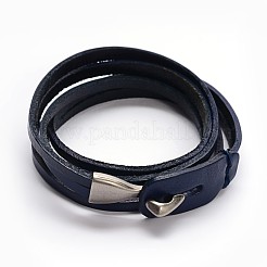 3連牛革ラップブレスレット  合金の留め金付き  ミックスカラー  23-5/8x1/4インチ（60x0.8cm）&nbsp;BJEW-F173-05