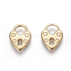 PVD真空メッキ304ステンレスペンダント  ハート南京錠  ゴールドカラー  18.5x14x2.8mm  穴：6.5x6.5mm&nbsp;STAS-I101-04G