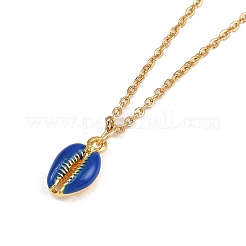 Alloy Enamel Shell Shape Pendant 304 Stainless Steel Cable Chain Necklaces for Women&nbsp;NJEW-JN05421
