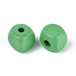 スプレー塗装木製ビーズ  正方形  ライムグリーン  10x10x10mm  穴：3mm&nbsp;WOOD-P021-01C-28