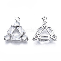 真鍮象眼細工の透明な立方晶ジルコニアペンダント  三角形  プラチナ  17x15x3.5mm  穴：1.6mm&nbsp;ZIRC-S069-015P