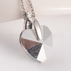多面カットハート真鍮ガラスチャーム  ラインストーン付き  プラチナ  ミックスカラー  14x14x8mm  穴：4x5.5mm&nbsp;PALLOY-JF00144