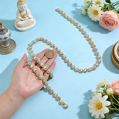 1ヤードの花の合金とラインストーンのホットフィックス樹脂ラインストーン  ラインストーントリミング  マスクと衣装のアクセサリー  ゴールドカラー  15x12x7mm&nbsp;AJEW-HY0003-61