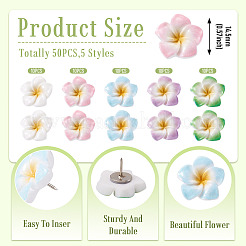 鉄製画鋲 50種類 5個  樹脂の花で  プラチナ  ミックスカラー  14.5mm  10個/スタイル&nbsp;AJEW-TAC00057