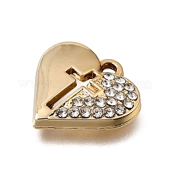 UVメッキ合金クリスタルラインストーンペンダント  ハートとクロスのチャーム  ゴールドカラー  17.5x17x3mm  穴：1.6mm&nbsp;RB-CBAD37D-35G