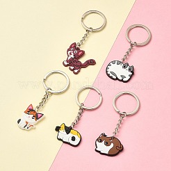 5 個 5 スタイルのかわいい漫画の PVC プラスチック猫ペンダントキーホルダー  鉄パーツ  ミックスカラー  7.1~7.8cm  1個/スタイル&nbsp;KEYC-YW0001-17