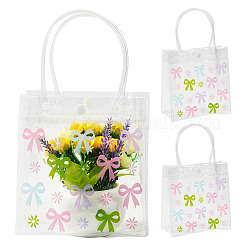 長方形の透明なプリントPVCプラスチックギフトトートバッグ  カラフル  蝶結び  28.5cm  オープン：190x155x75mm&nbsp;ABAG-TADJ0002-002E