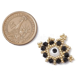 シードビーズ ビーズチャーム  アイペンダント  ブラック  23x30x5mm  穴：1.2mm&nbsp;PALLOY-MZ00344-05