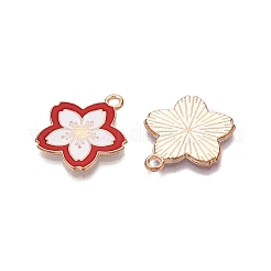 ライトゴールドメッキの合金エナメルペンダント  カドミウムフリー＆鉛フリー  花のチャーム  レッド  19.5x18x1.5mm  穴：1.8mm&nbsp;PALLOY-N176-28D-RS