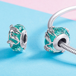 925スターリングシルバーヨーロピアンビーズ  ランプワークと  人魚とロンデル  アンティークシルバー  ターコイズ  18x15mm&nbsp;HJEW-FF0012-15