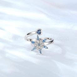 合金製ラインストーン付きスノーフレークカフオープンリング（女性用）  プラチナ  サファイア  usサイズ12 3/4(22mm)&nbsp;WGB7CFA-01